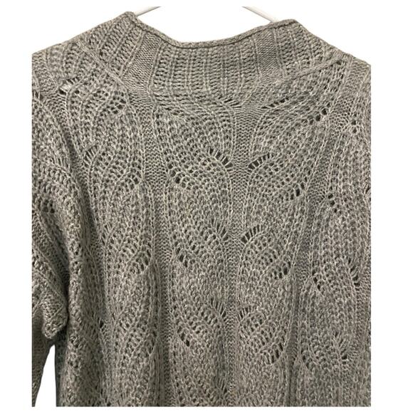 J. Crew Pointelle Cable Knit Sweater Medium Gray Mockneck Alpaca Blend Cottage - Picture 8 of 11